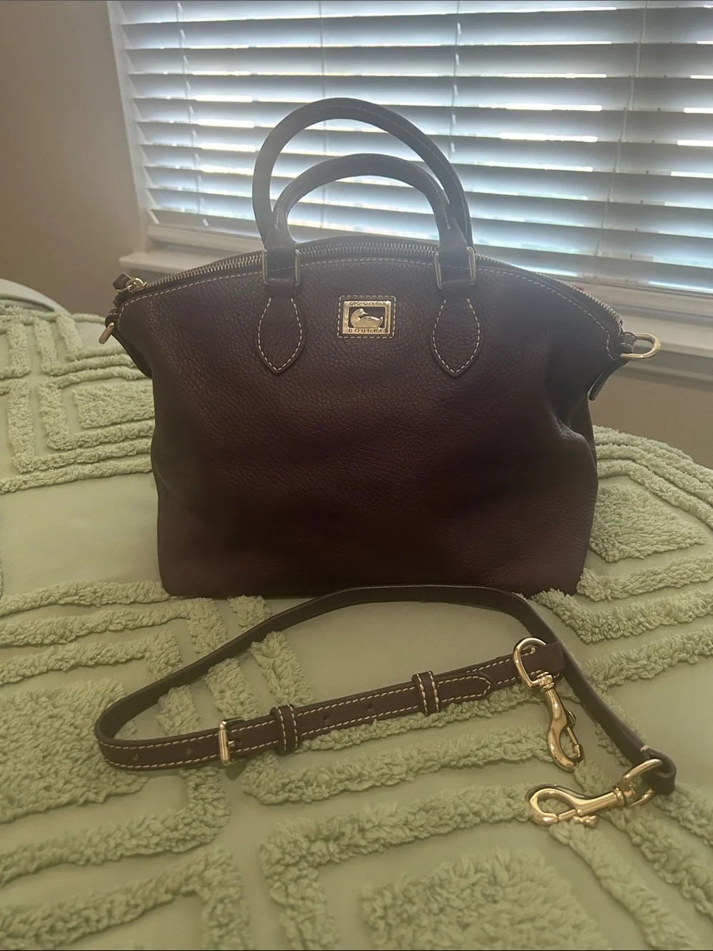 Dooney & Bourne Leather Satchel Handbag - eggplant purple